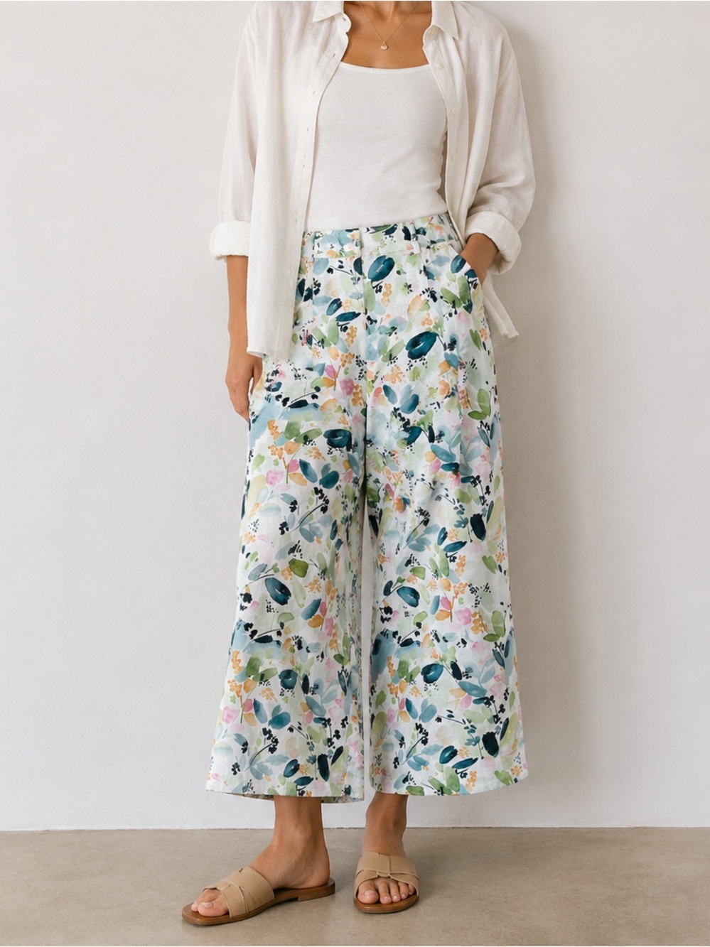 NWT LaRoque Floral Carson Wide Leg Crop Pants Sz. XS